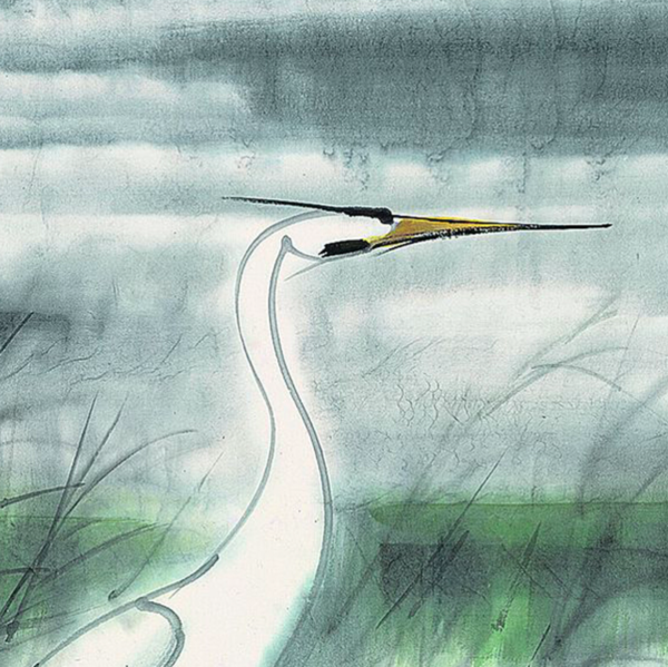 雅昌 林风眠 新中式国画《鹤》70×70cm 宣纸 咖啡实木国画框