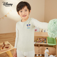 Disney 迪士尼 舒肤弹力棉男童儿童圆领长袖内衣套装 2D323D0 绿白条 160