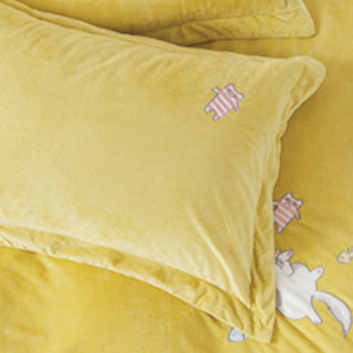 LUOLAI 罗莱家纺 猫咪的礼物 暖绒四件套 奶酪黄 1.8m床