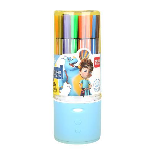 deli 得力 六角杆可洗水彩笔 7060-24 24色 蓝色桶装