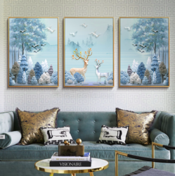 好久不見 客廳裝飾畫抽象沙發背景墻掛畫北歐簡約麋鹿壁畫 逐鹿生財40*60