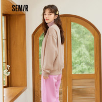 Semir 森马 卫衣女加绒套头衫慵懒风2021冬季 刺绣oversize落肩针织衫109721116058浅卡其L