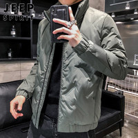 Jeep 吉普 JEEP)羽绒服男士短款2021冬季韩版羽绒服立领潮流白鸭绒保暖外套男装 豆绿色