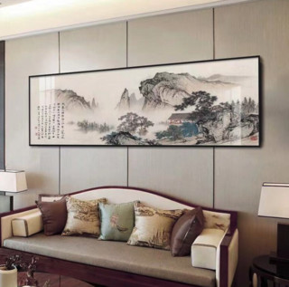 Meiyudu 美誉度 新中式装饰画书房办公室客厅沙发背景墙晶瓷画  望云楼45×150cm