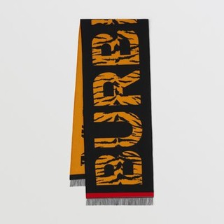 虎纹徽标丝毛混纺提花围巾 (黑色 / 橙色) | Burberry 博柏利