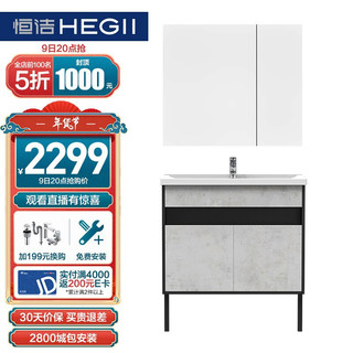 HEGII 恒洁 魔方系列 BK6030-080+HBS0002 北欧简约浴室柜组合 80cm 双开门款
