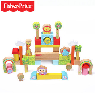 Fisher-Price 50\/100粒木制积木玩具1-2岁3-6周岁男女孩儿童婴儿宝宝 FP6004A 桶装50粒