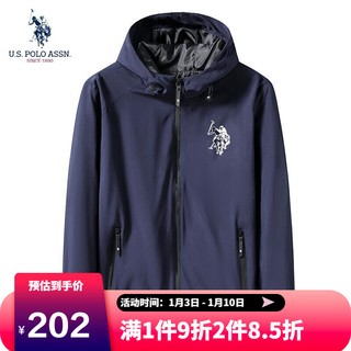 U.S. POLO ASSN. 夹克男外套男装男士连帽茄克衫防风衣2021秋冬薄款休闲潮流宽松上衣 J2021-1208 蓝色 XL