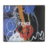 FENDI 芬迪 男士黑色牛皮多色印花双折钱包 7M0169 AH8Q F09CX