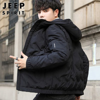 Jeep 吉普 JEEP）羽绒服男短款潮流2021冬季韩版连帽男士羽绒服帅气保暖白鸭绒外套男装 黑色 XL