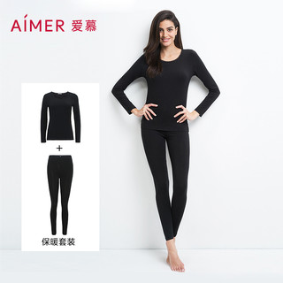 Aimer 爱慕 aimer爱慕保暖内衣女修身低领薄款上衣长裤套装AM741381