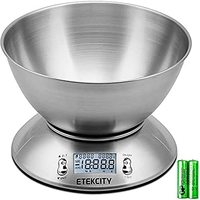 ETEKCITY Etekcity 食品秤，带碗、定时器和温度传感器，烹饪和烘焙用数字厨房重量，2.06 夸脱（约1.94升），银色