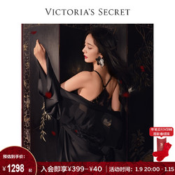 VICTORIA'S SECRET 维多利亚的秘密 缎面鸢尾花刺绣网纱系带和服式睡袍 54A2黑色 11195729 XS/S