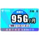 中国电信 手机卡流量卡上网卡电话卡翼卡校园卡全国通用天翼支付星卡长期翼卡花卡嗨卡免充5G不限速畅享 电信翼盈卡9包95G全国+100分钟