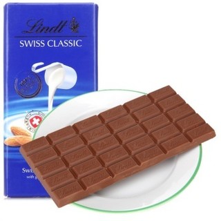 Lindt 瑞士莲 瑞士进口Lindt瑞士莲经典排装扁桃仁牛奶巧克力100g