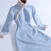 戚薇改良年轻款旗袍冬季加绒加厚2021年新款中国风长袖少女连衣裙