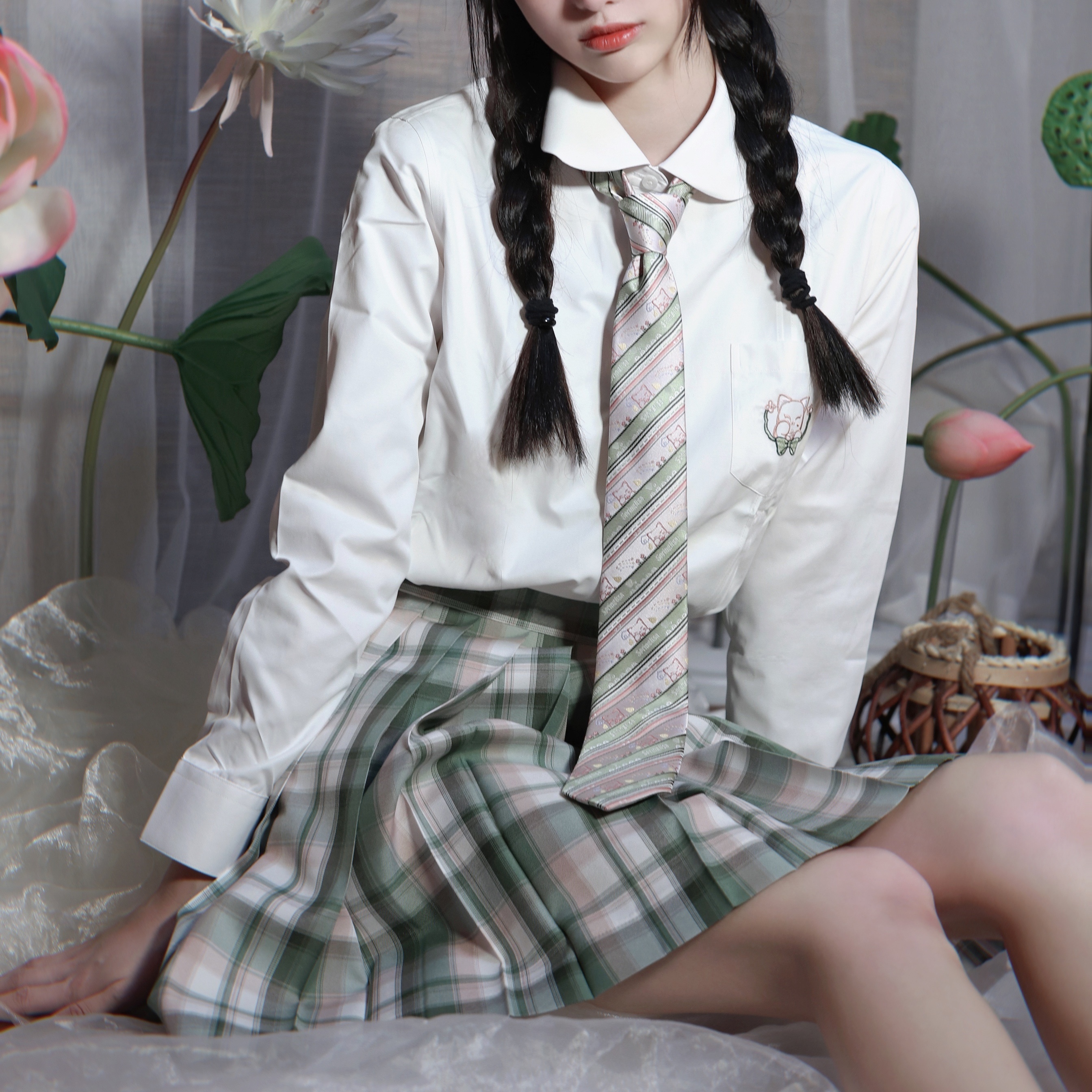 Rains of Tbilisi 第比利斯的雨 X Lisa吧 JK制服 女士格裙 071 粉绿 42cm M