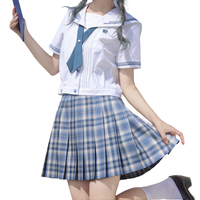 四月樱 海冰 JK制服 女士格裙 短款 蓝色 L