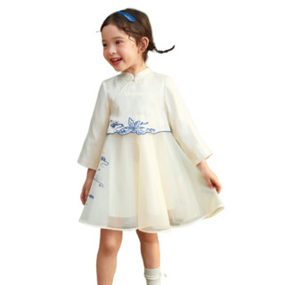 mini balabala 迷你巴拉巴拉 ZA0D113211009-1701 女童连衣裙 香草白 140cm