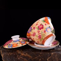 容山堂 陶瓷金丝珐琅彩绘盖碗 150ml