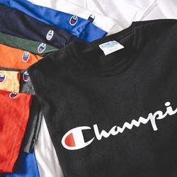 Champion 冠锦牌食品 冠军t恤男经典草写字母logo印花短袖T恤男女情侣刺绣袖标T恤女美版潮牌