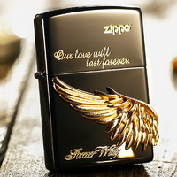 ZIPPO 之宝 打火机原装正品 永恒的爱黑冰正版贴章翅膀 男士礼盒袋套