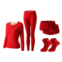 Miiow 猫人 鸿运系列 女士保暖内衣袜子内裤套装 Y6012 礼盒款 6件装(保暖套装*1+内裤*2+袜子*2) 大红 XXL