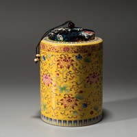 容山堂 软木塞陶瓷彩绘茶叶罐 10x7. 3x13x10cm 800ml 创意茶具配件 文创礼物