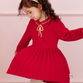 mini balabala/迷你巴拉巴拉 ZA0E114201564-6632 女童针织连衣裙 中国红 73cm