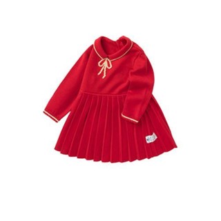 mini balabala/迷你巴拉巴拉 ZA0E114201564-6632 女童针织连衣裙 中国红 73cm