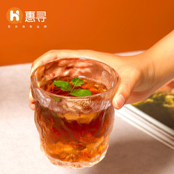 惠寻 日式冰川纹玻璃杯 ins风果汁茶杯家用简约 矮款300ml*2 Y