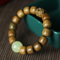 绿檀老型珠手串 1.2cm 精美搭配发光珠