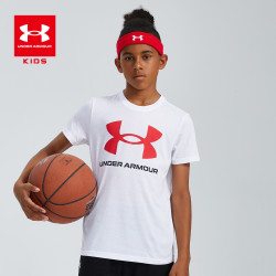 安德玛经典大logo针织透气棉儿童装短袖夏季男大童圆领运动t恤上衣