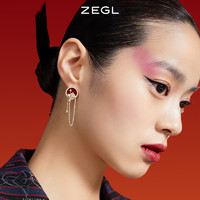 ZENGLIU ZEGL设计师虎年本命年礼物老虎耳环女红色玛瑙耳钉银针新年耳饰品