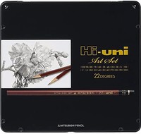 uni 三菱铅笔 Uni Hi-Uni 木制铅笔艺术套装 - 10B 至 10H - 一盒 22 支 (HUAS)