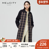 MECITY 纯棉MECITY女装冬季时尚休闲格纹拼接排扣系带收腰披肩设计风衣女