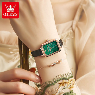 欧利时（OLEVS）手表女简约气质女士手表时尚潮流小绿表高档品牌防水石英女表优雅轻奢小方表 OLEVS-6624-皮带小绿表