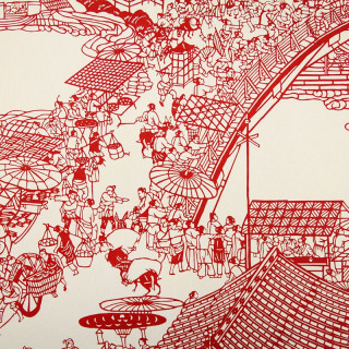 唐赋 清明上河图丝绸剪纸画 123x29.5cm 中国风剪纸工艺品 特色礼品