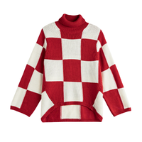 LENGKEORL 凌克 女士高领针织衫 L324117060 红白格