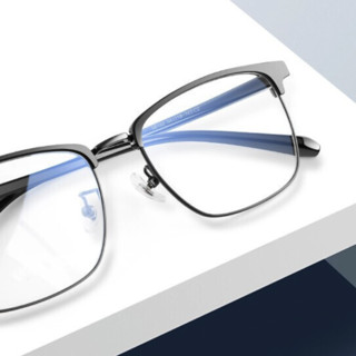 JingPro 镜邦 98180 亮光黑色合金金属眼镜框+1.56折射率 防蓝光镜片