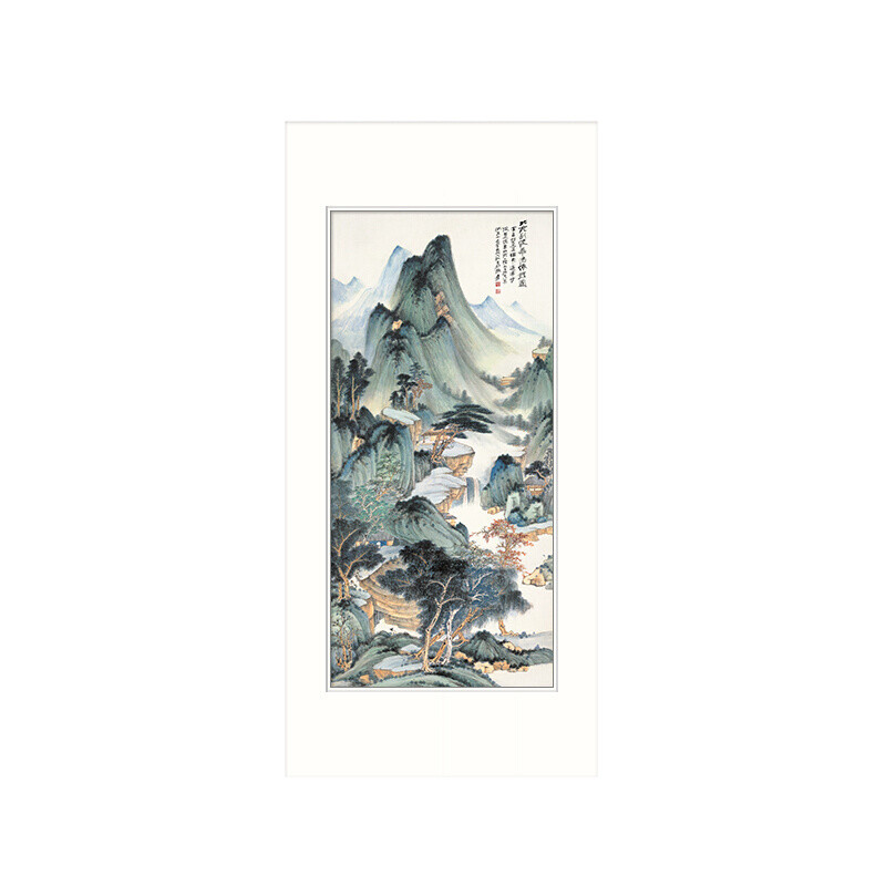 艺仁天张大千《仿董源华阳仙馆图》60x120cm 宣纸红柚木色实木框【报价