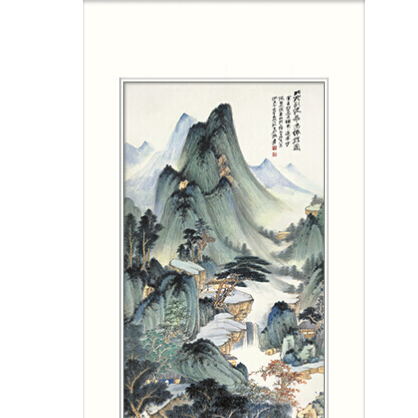 艺仁天张大千《仿董源华阳仙馆图》60x120cm 宣纸红柚木色实木框【报价