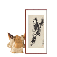 艺仁天 徐悲鸿《奔马腾飞图》80x160cm 宣纸 红柚木色实木框