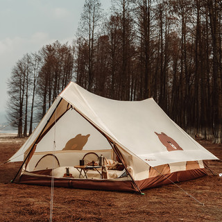MOBIGARDEN）户外家庭露营防风防雨屋脊帐篷纪元150 布朗熊米白