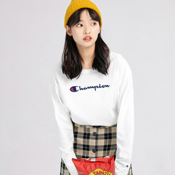 Champion 冠锦牌食品 冠军 女士新款美版潮牌经典草写logo圆领纯色长袖T恤打底衫 美码偏大一码