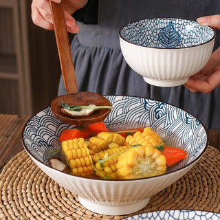 日式竖纹釉下彩8英寸碗筷子8件套
