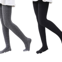 Bejirog 北极绒 QDX-2021-0019 女童连裤袜 8字麻花款 2条装 深灰色+黑色 XL