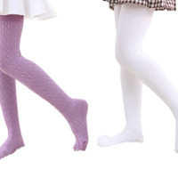 Bejirog 北极绒 QDX-2021-0019 女童连裤袜 8字麻花款 2条装 紫色+白色 XL