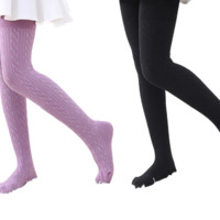 Bejirog 北极绒 QDX-2021-0019 女童连裤袜 8字麻花款 2条装 紫色+黑色 XL