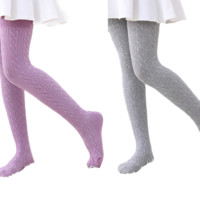 Bejirog 北极绒 QDX-2021-0019 女童连裤袜 8字麻花款 2条装 紫色+浅灰色 XL